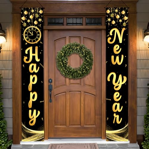 Happy New Year Script Door Banner 72x12 Inch