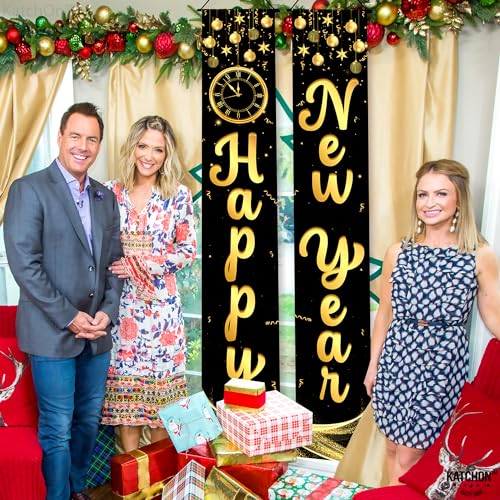 Happy New Year Script Door Banner 72x12 Inch