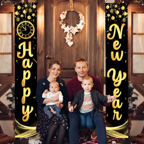 Happy New Year Script Door Banner 72x12 Inch