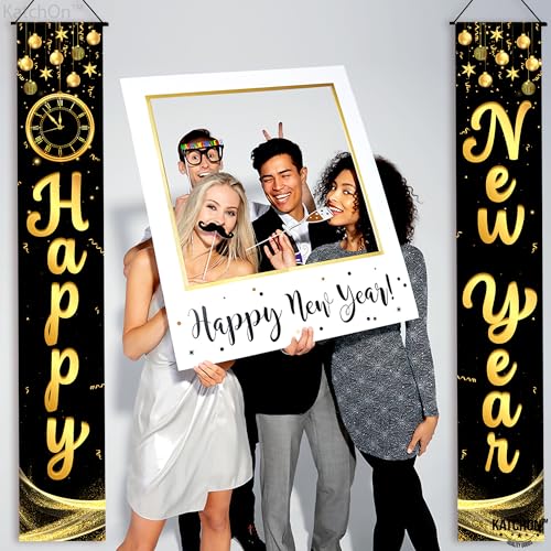 Happy New Year Script Door Banner 72x12 Inch