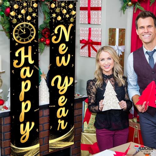Happy New Year Script Door Banner 72x12 Inch
