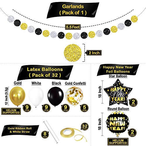 Black and Gold 2025 New Year's Party Pack