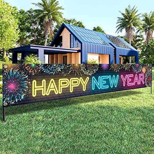 Neon Happy New Year Banner - Extra Large Decor