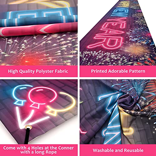 Neon Happy New Year Banner - Extra Large Decor