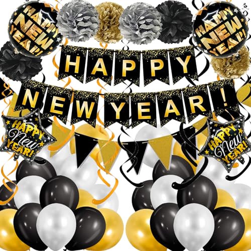 Black and Gold Happy New Year Banner Set
