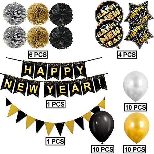 Black and Gold Happy New Year Banner Set