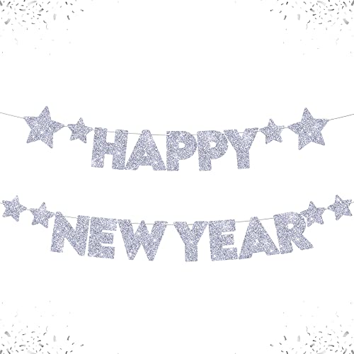 Glitter Happy New Year Banner - Silver 10 Feet