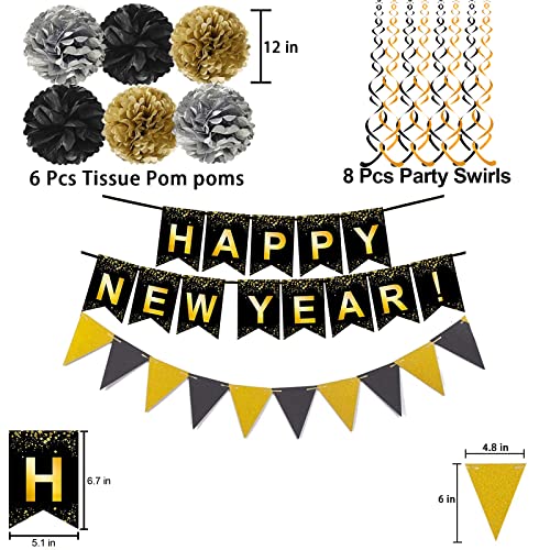 Black and Gold Happy New Year Banner Set