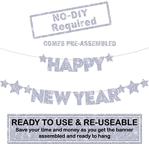 Glitter Happy New Year Banner - Silver 10 Feet
