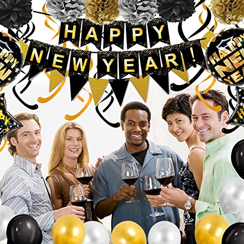 Black and Gold Happy New Year Banner Set