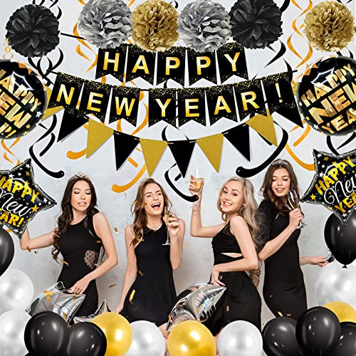 Black and Gold Happy New Year Banner Set