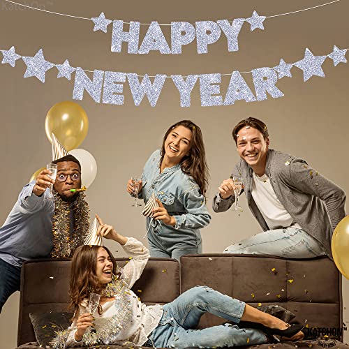 Glitter Happy New Year Banner - Silver 10 Feet