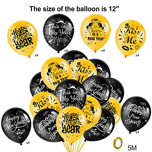 2025 Happy New Year Black & Gold Decorations Set