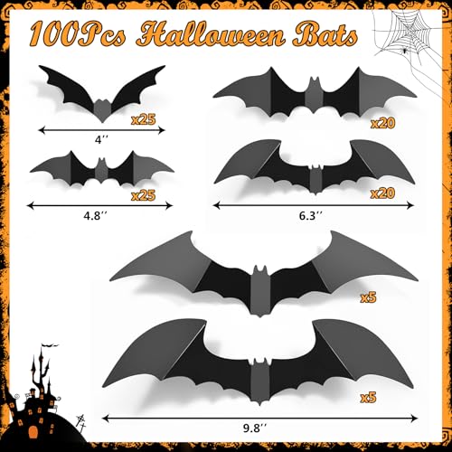 100pcs 3D Scary Bats Halloween Wall Decor