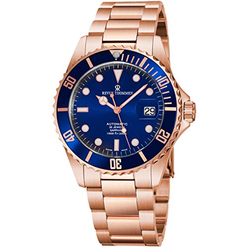 Revue Thommen Men's 'Diver' Blue Dial Rose Goldtone Stainless Steel Automatic Swiss Made Watch