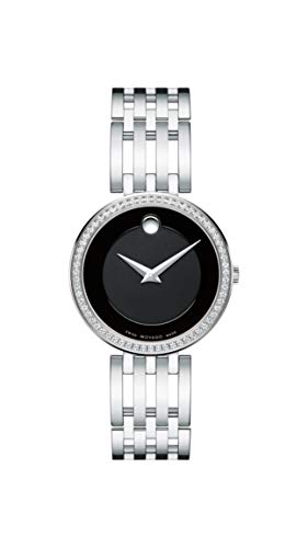 Movado Women's Esperanza Stainless Steel Watch with Diamond Accent Bezel, Silver/Black (607052)