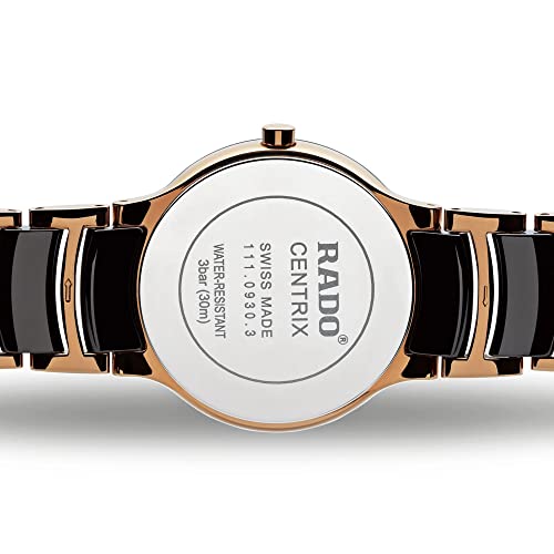 Rado Women's R30555712 Centrix Analog Display Swiss Quartz Two Tone Watch, Black and Rose Gold