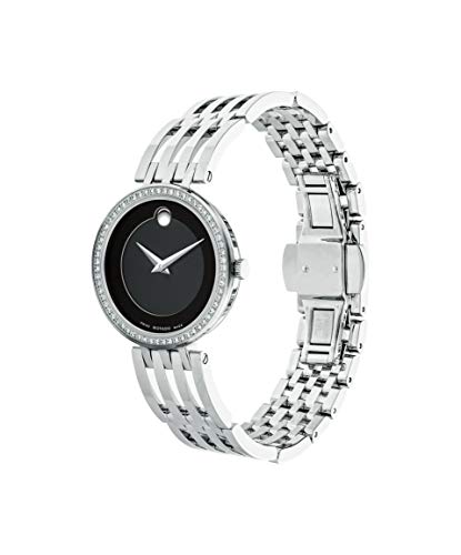 Movado Women's Esperanza Stainless Steel Watch with Diamond Accent Bezel, Silver/Black (607052)