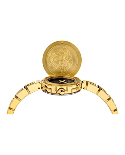 Versace Medusa Secret Collection Luxury Womens Watch Timepiece with a Gold Bracelet Featuring a IP Yellow Gold Case and Black Dial