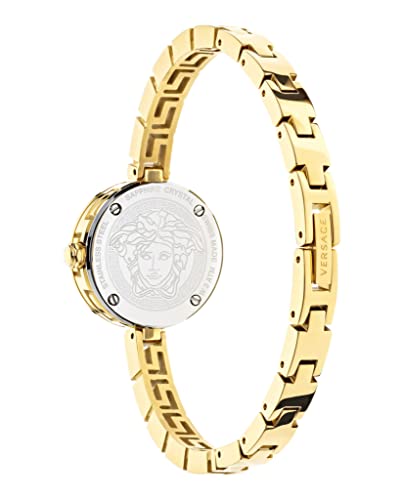 Versace Medusa Secret Collection Luxury Womens Watch Timepiece with a Gold Bracelet Featuring a IP Yellow Gold Case and Black Dial