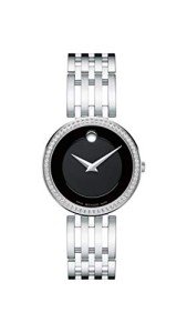 Movado Women's Esperanza Stainless Steel Watch with Diamond Accent Bezel, Silver/Black (607052)