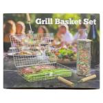 Stainless Steel Grill Basket Set with Wooden Handle