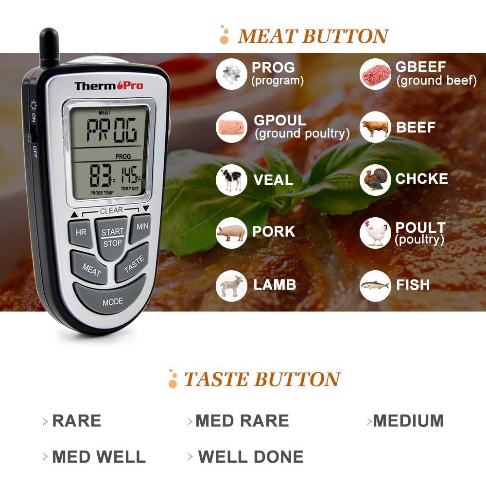 Wireless Remote Digital BBQ Grill Thermometer/Timer, 300 Feet