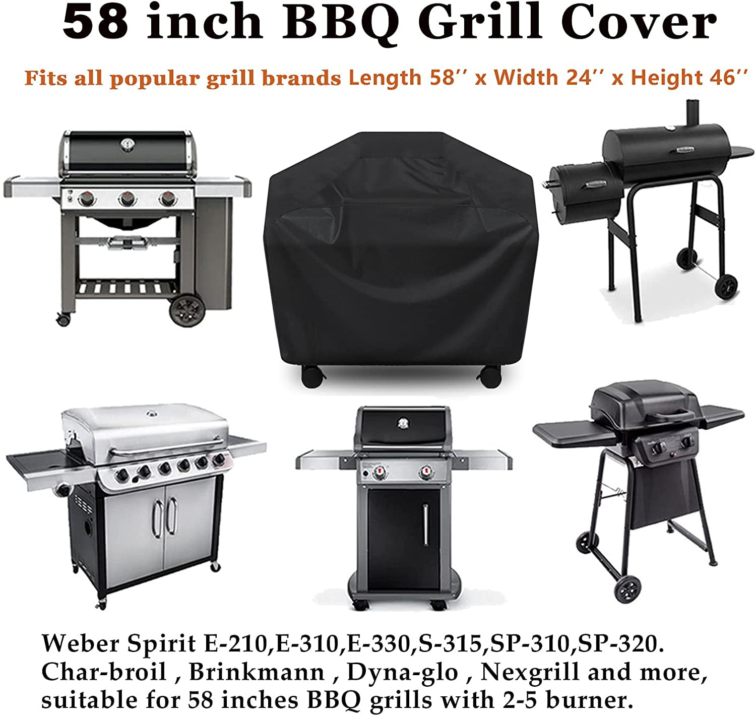 Waterproof BBQ Grill Cover, 58-inch, Heavy Duty