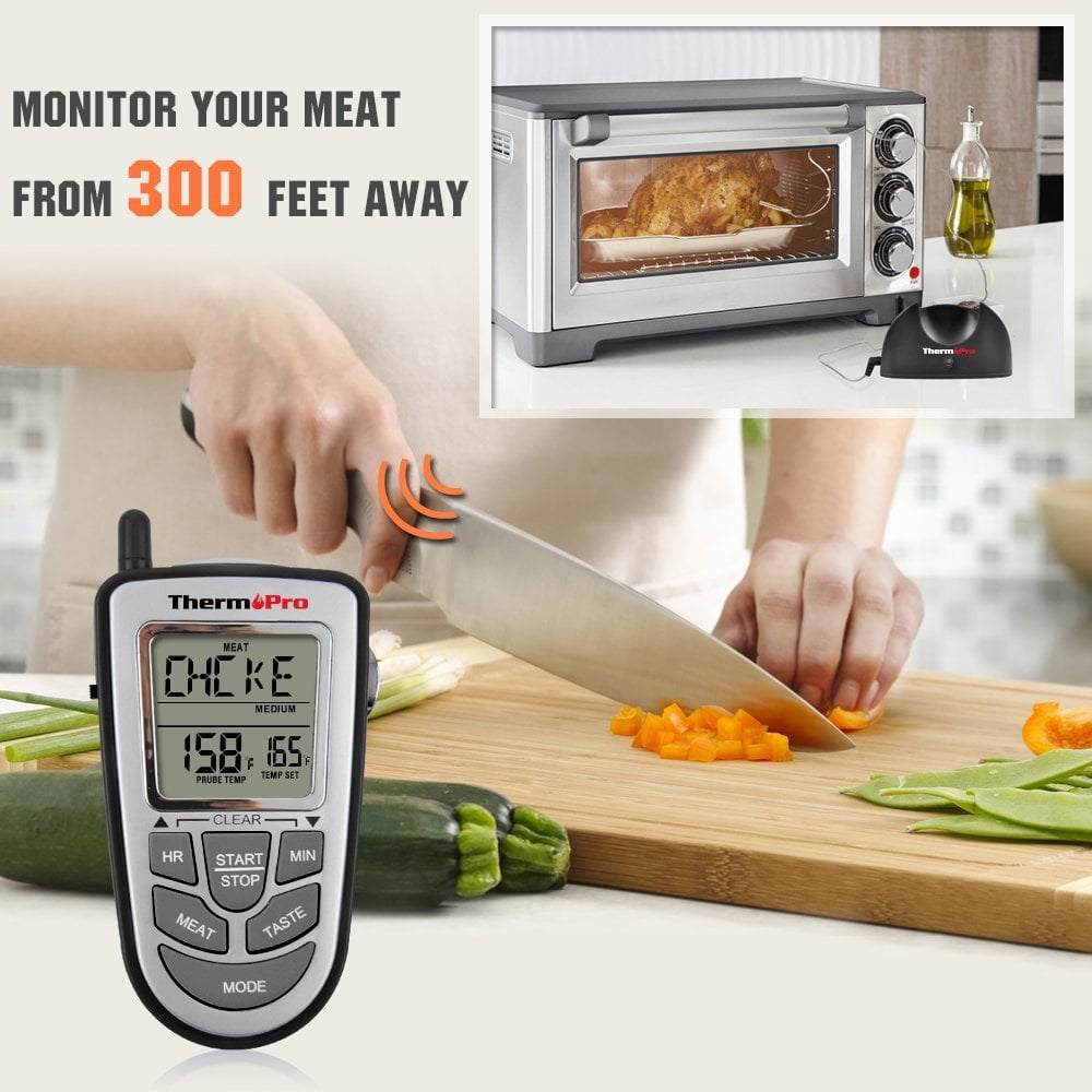 Wireless Remote Digital BBQ Grill Thermometer/Timer, 300 Feet