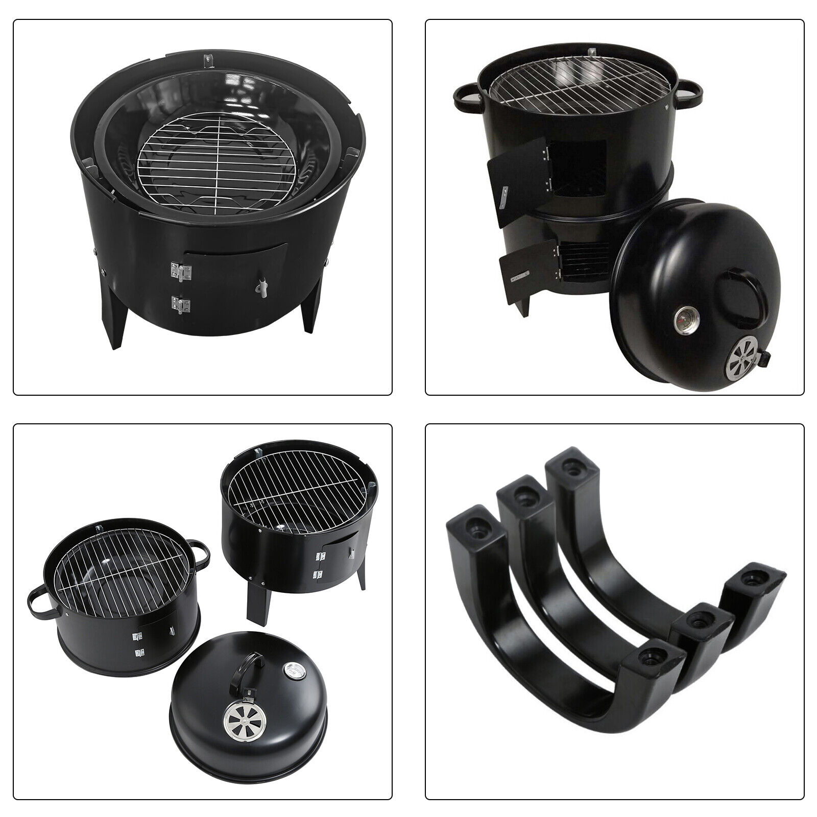 Large 3-in-1 Vertical BBQ Charcoal Smoker Cooker