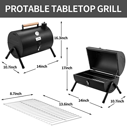 DNKMOR BLACK Portable Tabletop Charcoal BBQ Grill