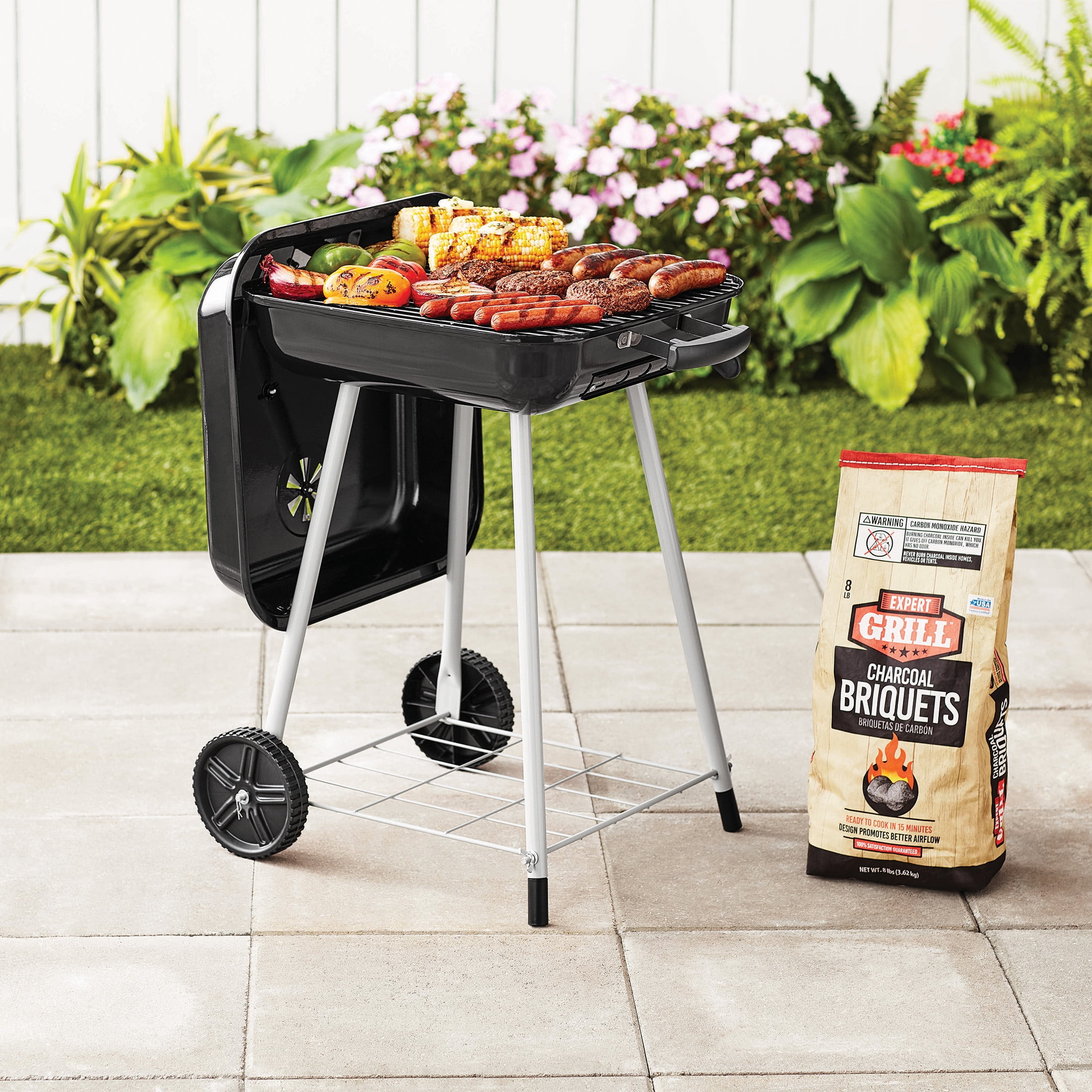 17.5" Square Charcoal Grill with Wheels - Black