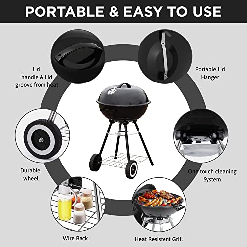 Portable BBQ Grill with Wheels - Heavy Duty 18