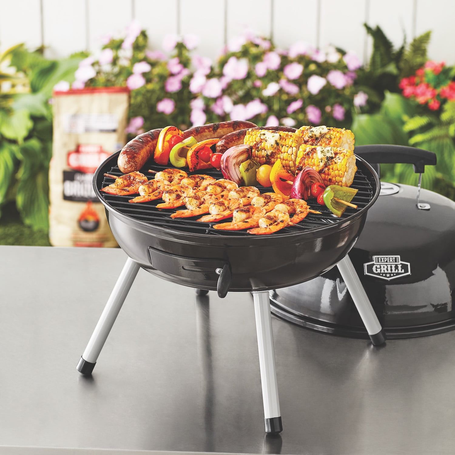 Portable Charcoal Grill - 14.5'' Expert Grill, Black