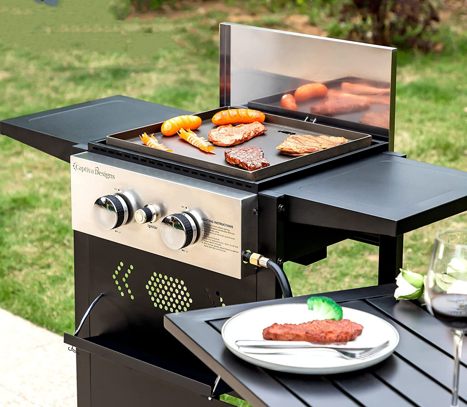 2 Burner Flat Top Griddle BBQ Grill
