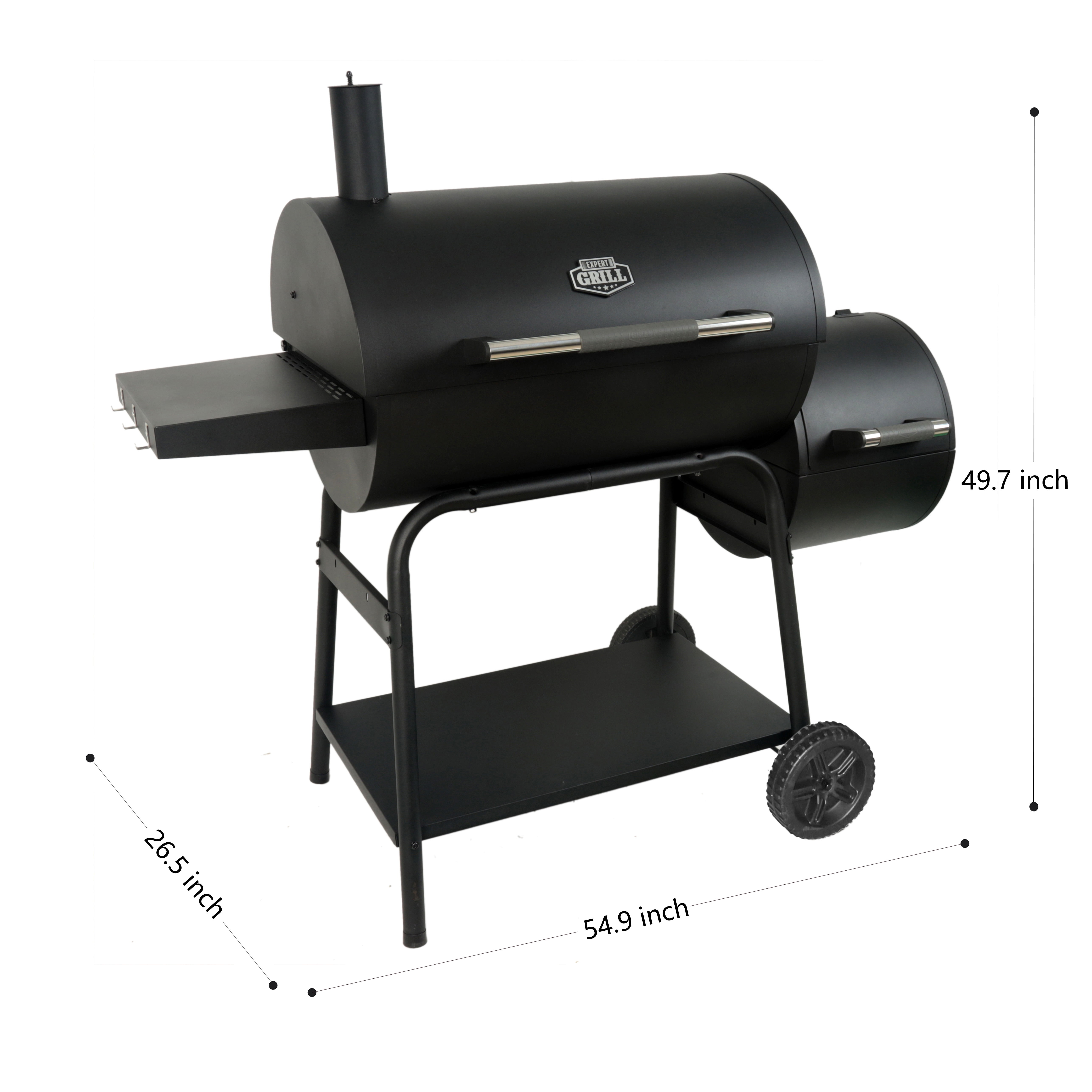 28" Offset Charcoal BBQ Smoker Grill, Black