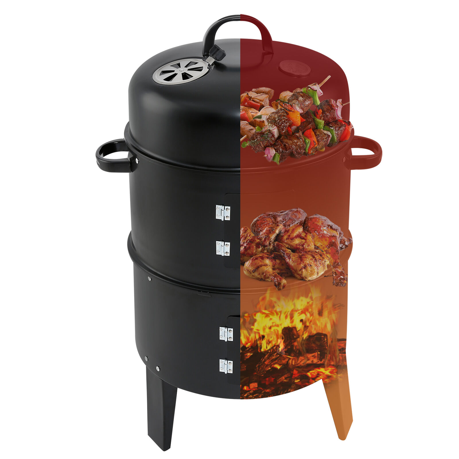 32" Outdoor Vertical 3in1 Charcoal Smoker BBQ