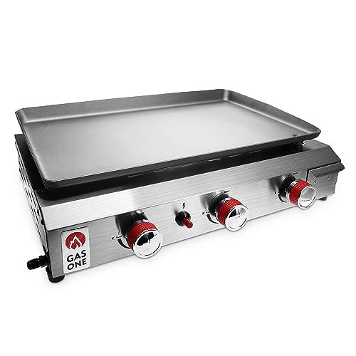 Portable 3-Burner Gas Grill with Stainless Steel Griddle