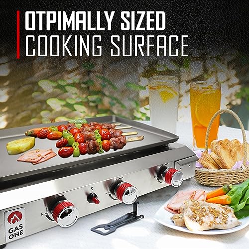 Portable 3-Burner Gas Grill with Stainless Steel Griddle