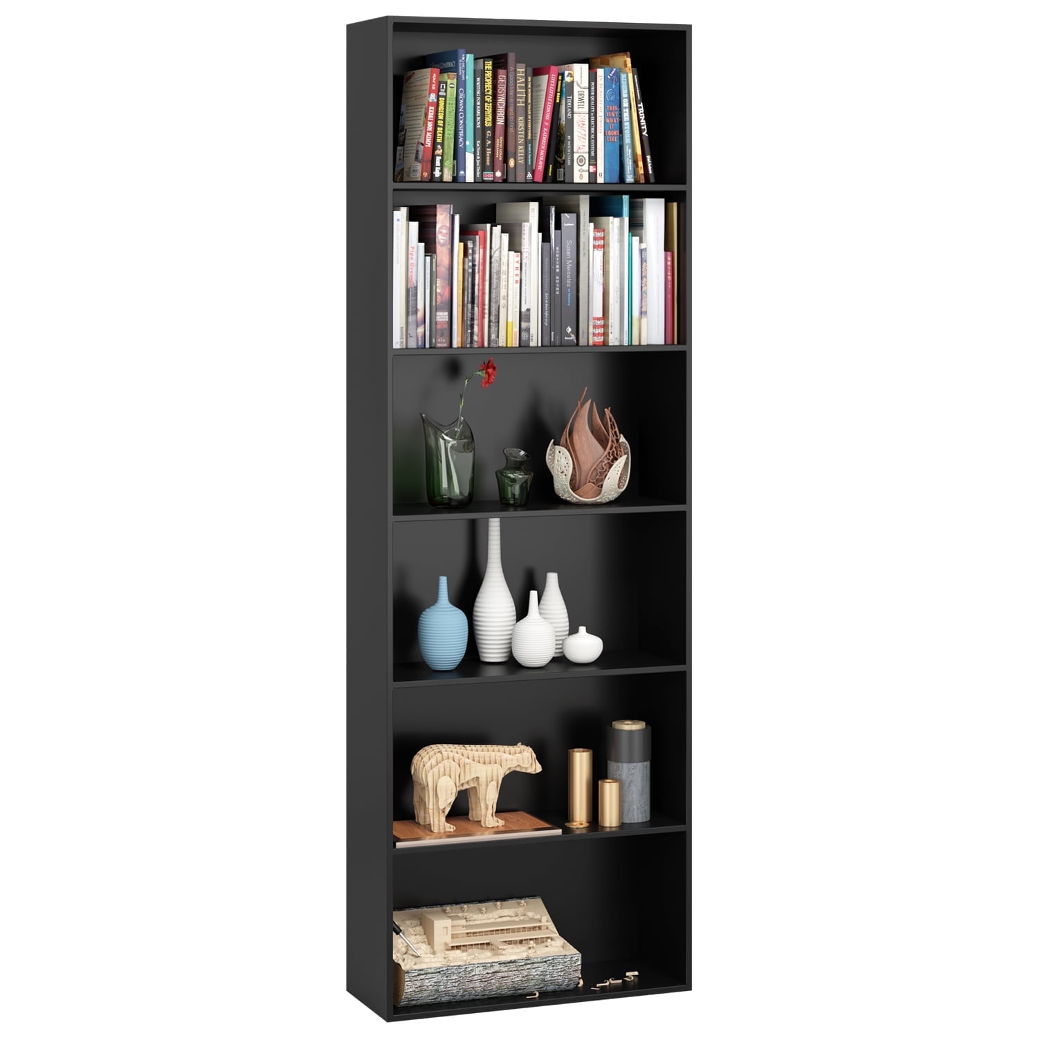 Black 6-Tier Bookshelf for Home Office