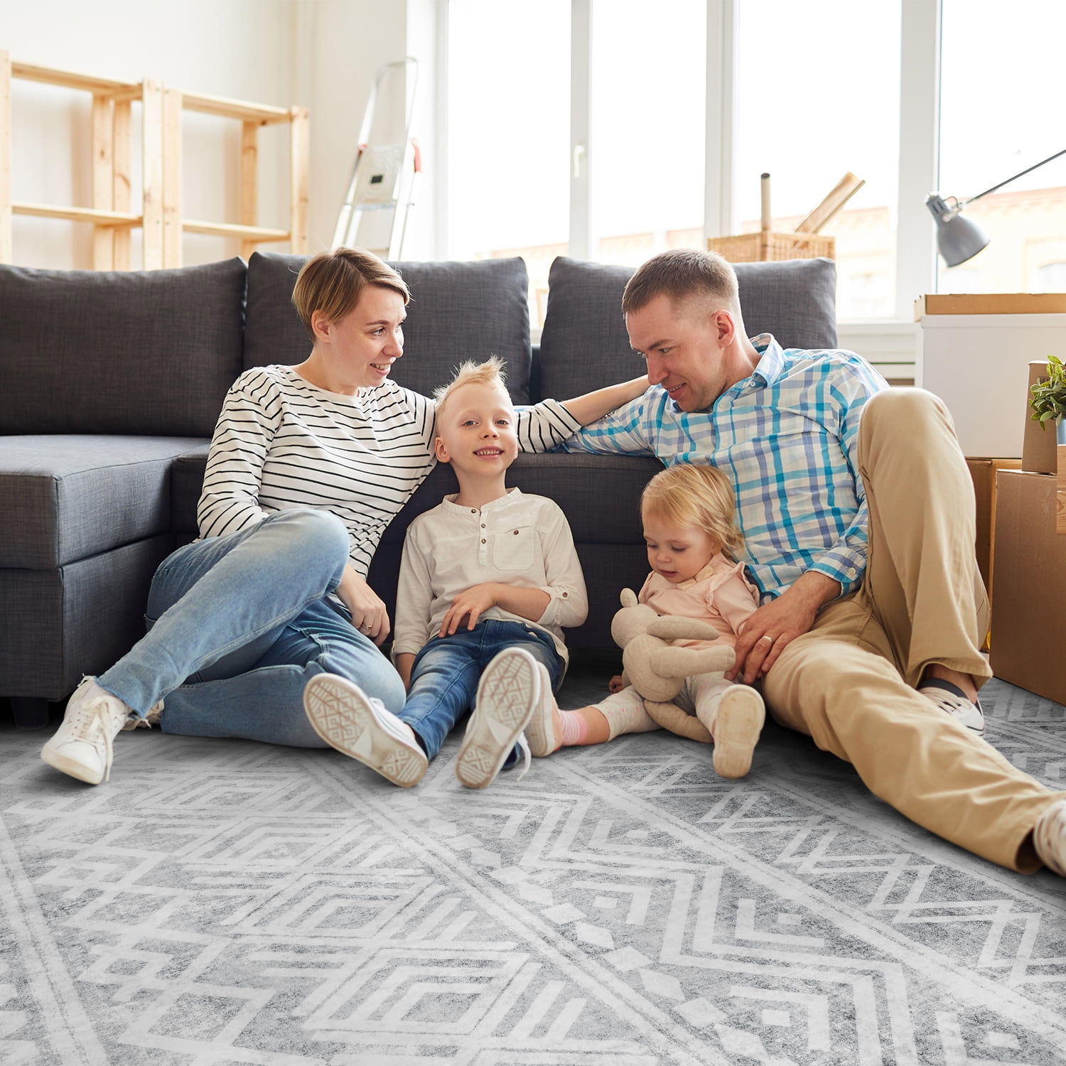 MontVoo Boho Area Rug 8'x10' Gray Geometric