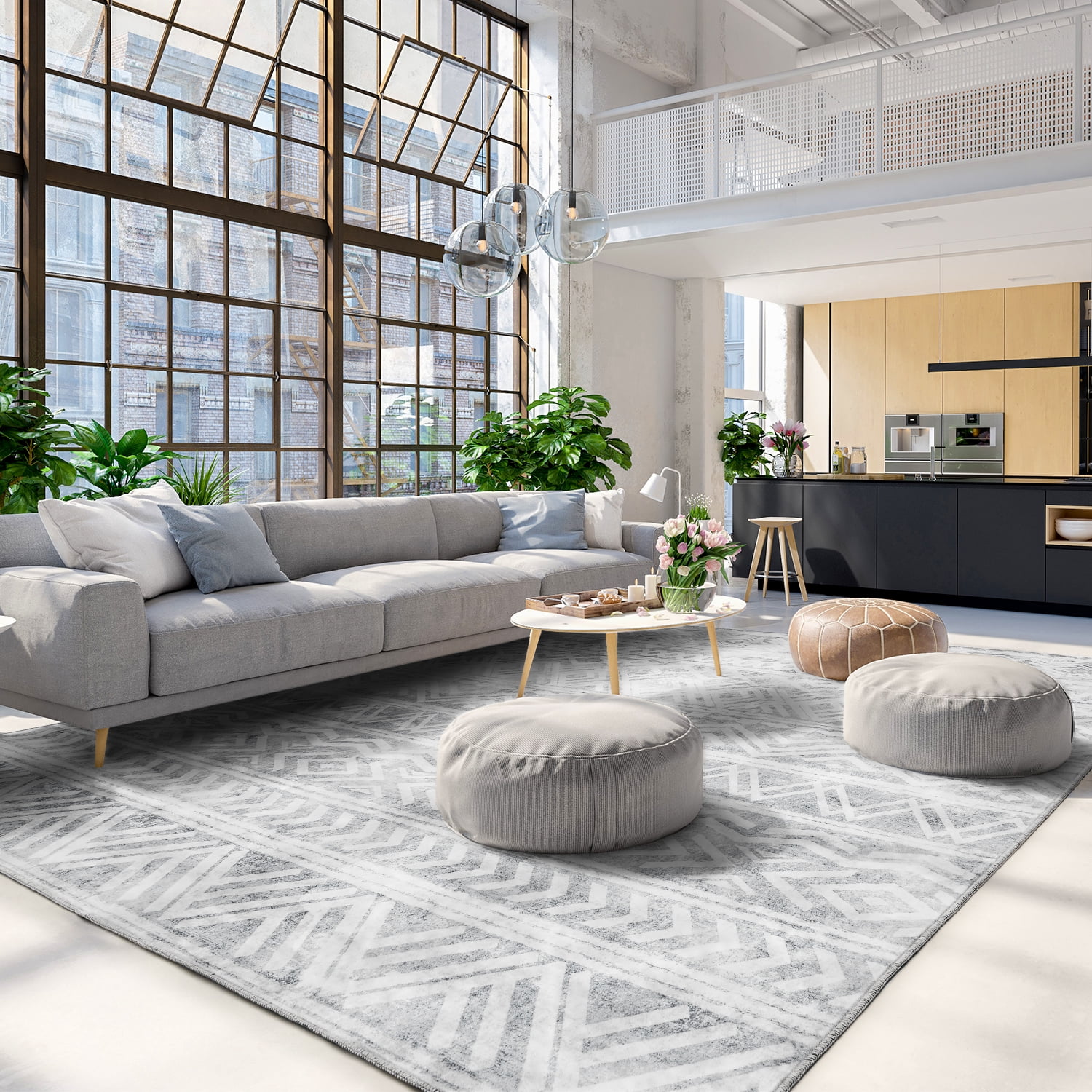 MontVoo Boho Area Rug 8'x10' Gray Geometric