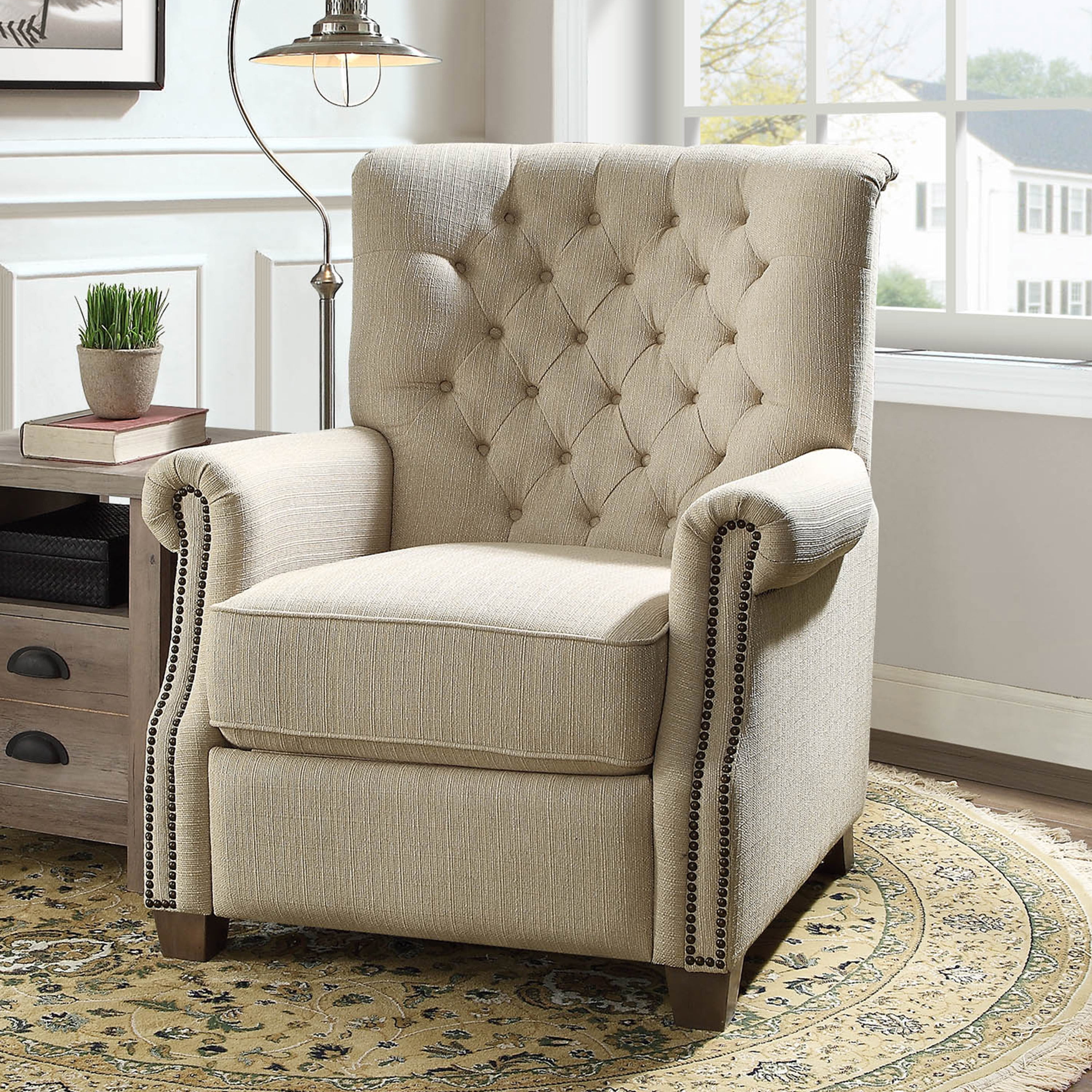 Beige Tufted Push Back Recliner