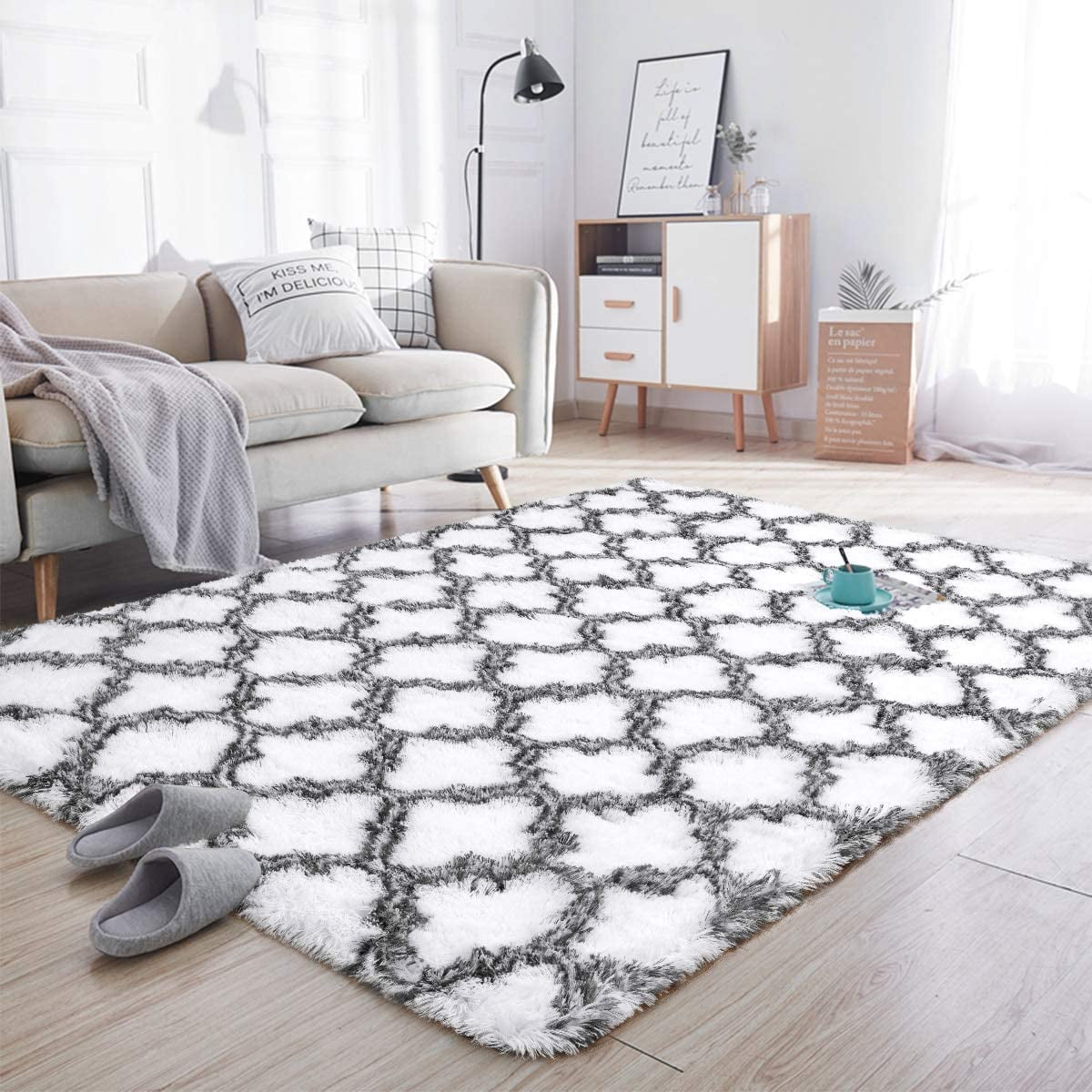 Geometric Plush Area Rug for Living Room & Bedroom