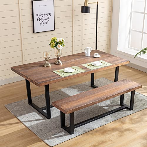 72" Solid Wood Dining Table with Metal Frame