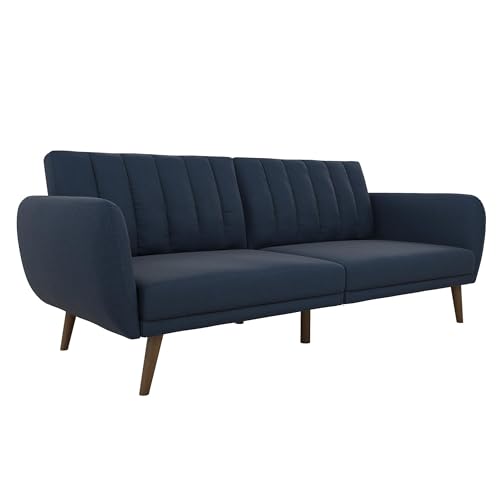Blue Linen Sofa Bed with Wooden Legs