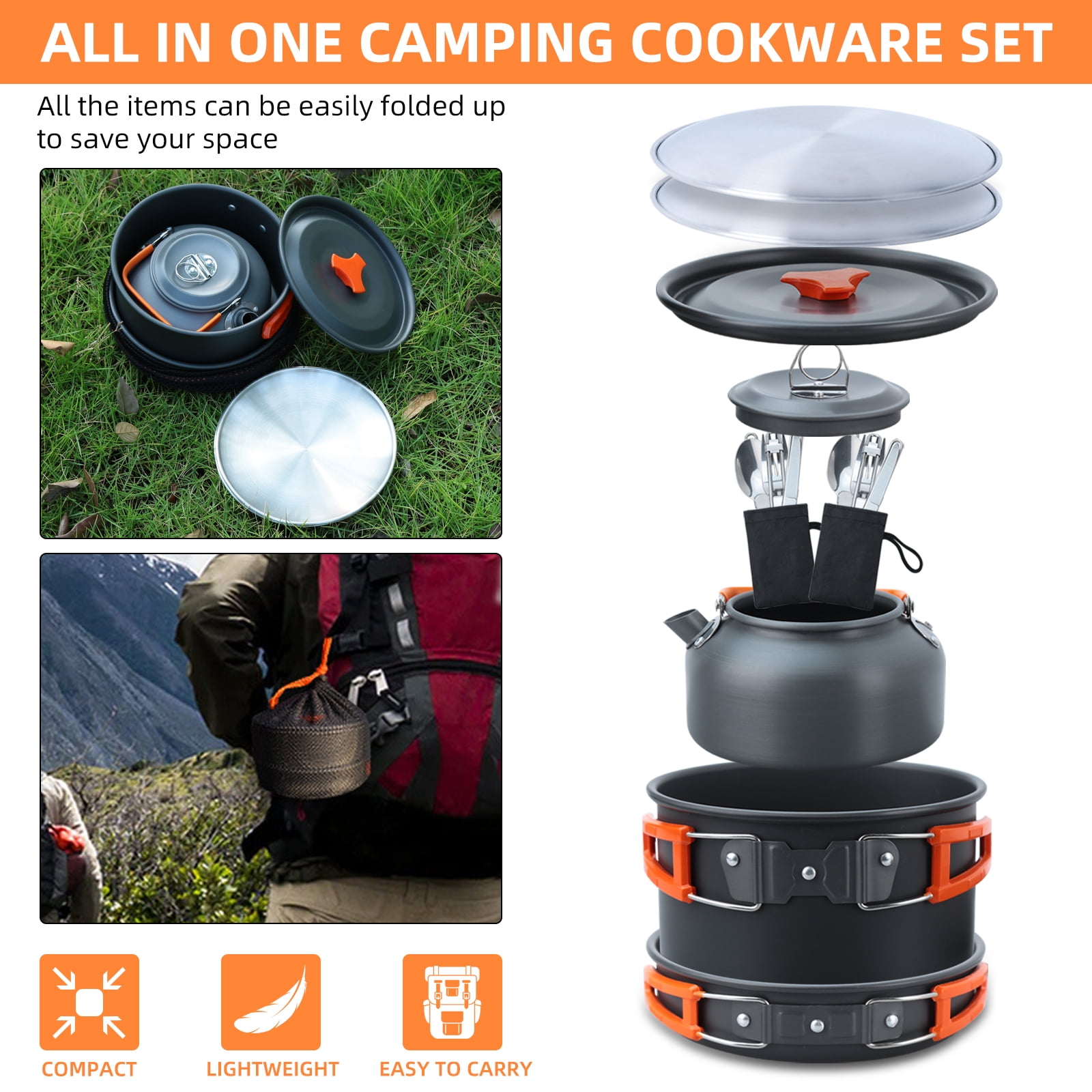 16-Piece Camping Cookware Set for Backpacking and Hiking