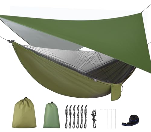 FIRINER Camping Hammock with Rain Fly and Mosquito Net