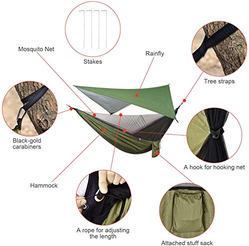 FIRINER Camping Hammock with Rain Fly and Mosquito Net