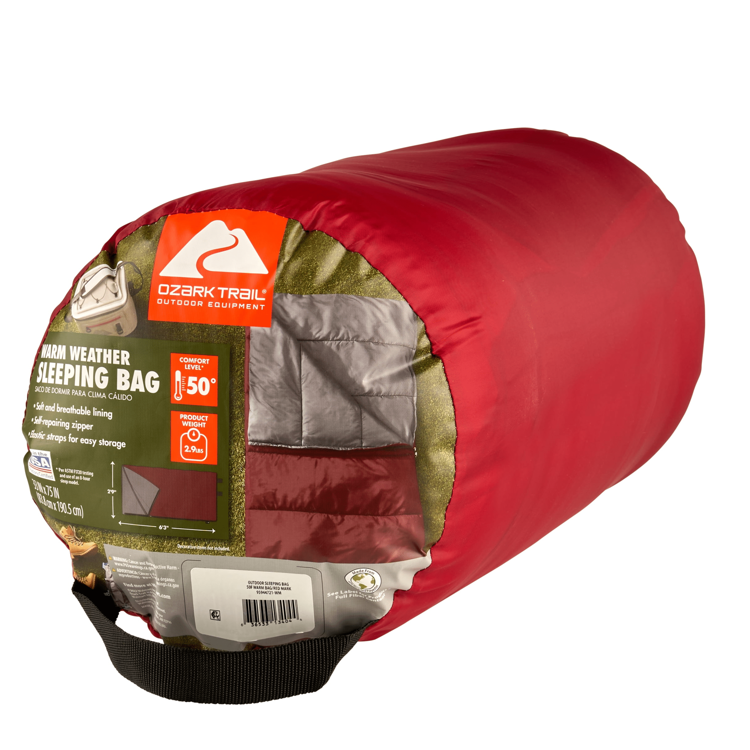 Ozark Trail 50-Degree Warm Weather Sleeping Bag in Red